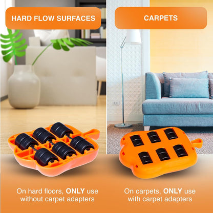 Heavy Duty Furniture Lifter & Moving Kit – Lift & Glide Couches, Beds, Appliances with Ease – 4 Roller Sliders (660 lbs Each), Adjustable Height Lifter, Carpet Adapters for All Floors