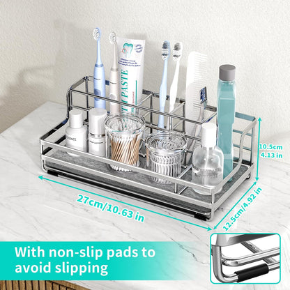 HapiRm Toothbrush Holders for Bathroom - 5 Partitions Bathroom Counter Organizer with Instant Drying Stone, Stainless Steel Countertop Storage Electric Toothbrush Toothpaste Holder - Black