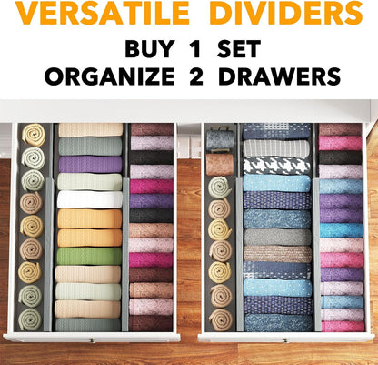 SpaceAid Bamboo 4 Pack Dresser Drawer Dividers, 4.65“ High Adjustable 12.5“-17” Drawer Organizers, Expandable Organization for Clothing, Clothes, Dressers, Black