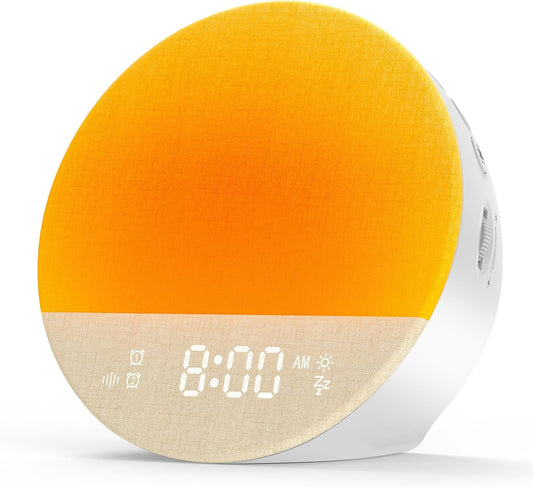 Alarm Clock Sound Machine Sleeping, Sunrise Digital Alarm Clocks Bedrooms, Loud Bluetooth Speaker Alarms Clock 23 White Noise Dual Alarms Snooze 12/24H Night Lights Timer USB Charging Dimmer, White