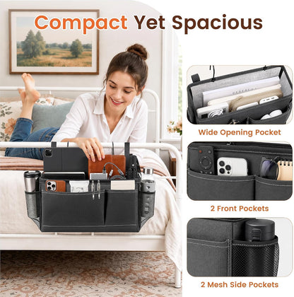 Fab totes Bedside Caddy for Dorm Bed, Bedside Storage Bag Hanging Organizer
