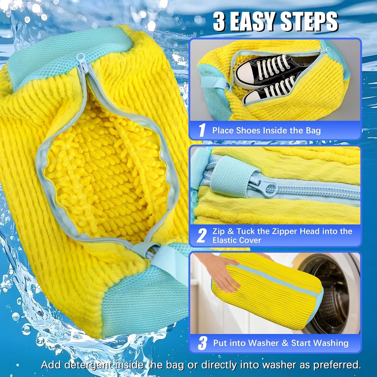 Shoe Bag for Washing Machine, 2 Pack Shoe Laundry Bag | Reusable Shoe Washing Bags for Sneakers, 360° Deep Cleaning, Self-Locking Zipper, Lightweight 160g Design for Washer & Dryer