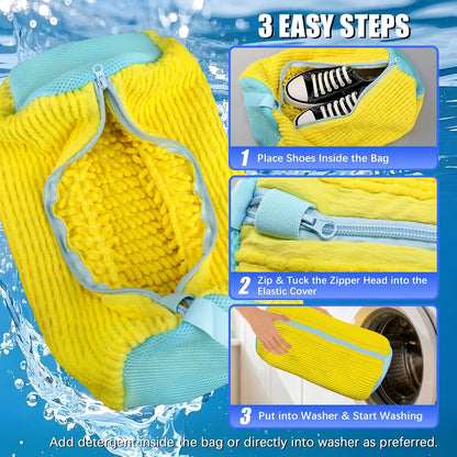 Shoe Bag for Washing Machine, 2 Pack Shoe Laundry Bag | Reusable Shoe Washing Bags for Sneakers, 360° Deep Cleaning, Self-Locking Zipper, Lightweight 160g Design for Washer & Dryer