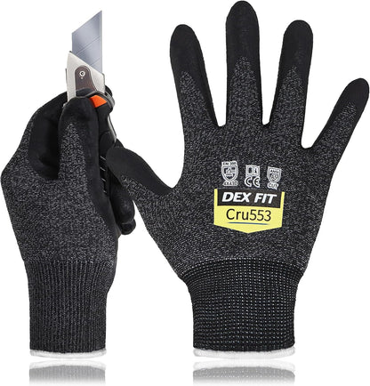 DEX FIT Level 5 Cut Resistant Gloves Cru553, 3D-Comfort Fit, Firm Grip, Thin & Lightweight, Touch-Screen Compatible, Durable, Breathable & Cool, Machine Washable; Grey L (9) 1 Pair