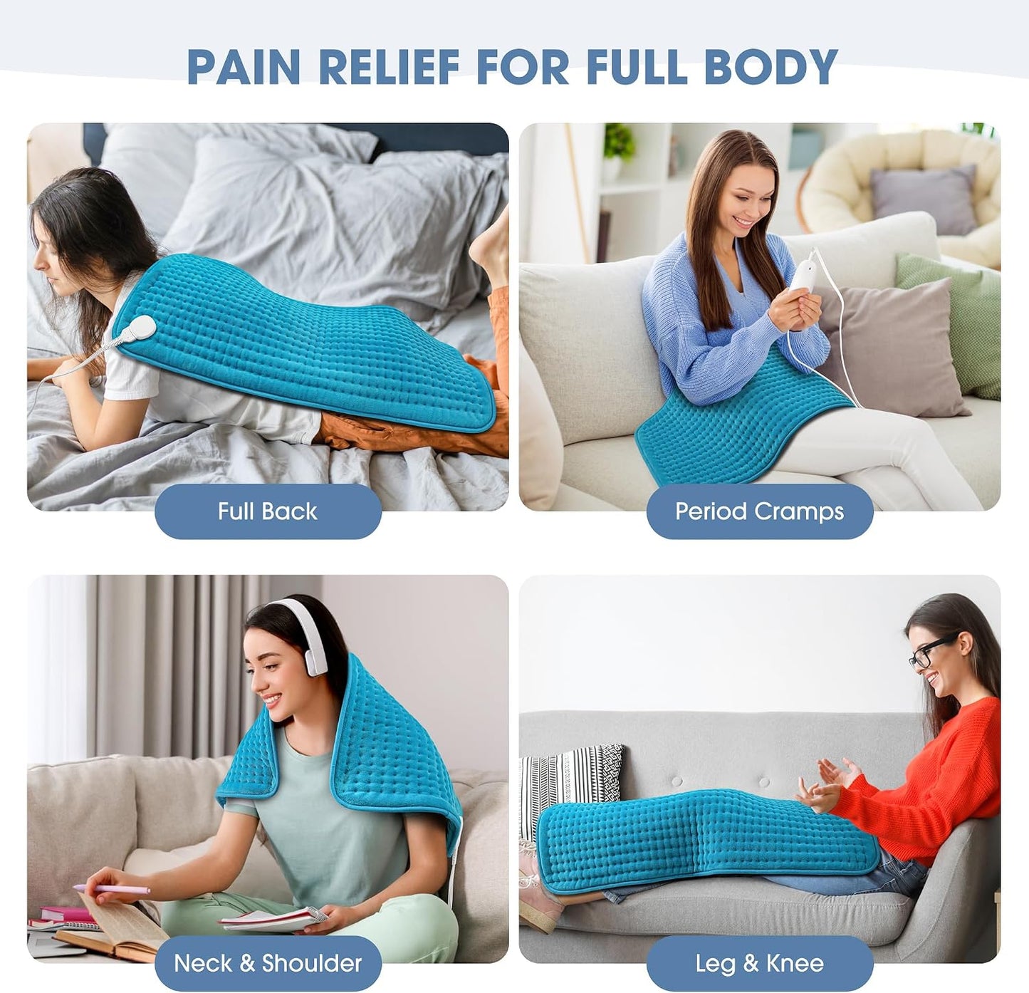 FluffyWarmth Electric Heating Pad for Back, Extra Large 17"x33", Ultra Soft | XXXL for Full Body, Period Cramps, Neck Shoulder Back Pain Relief, 6 Heat Settings 4 Timers Heating Pad, Gifts for Women Men