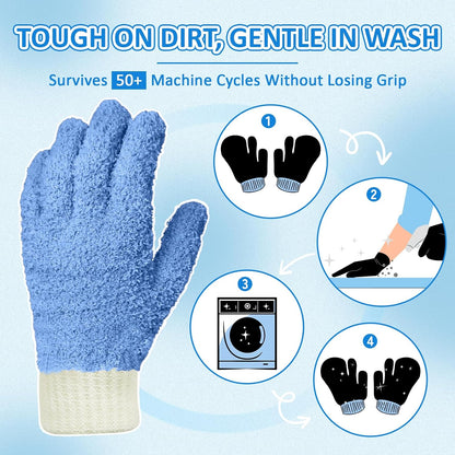 MIG4U Microfiber Dusting Gloves House Cleaning Glove for Blinds, Windows, Shutters, Furniture, and Car, Reusable Lint-Free Blue 1 Pair S/M
