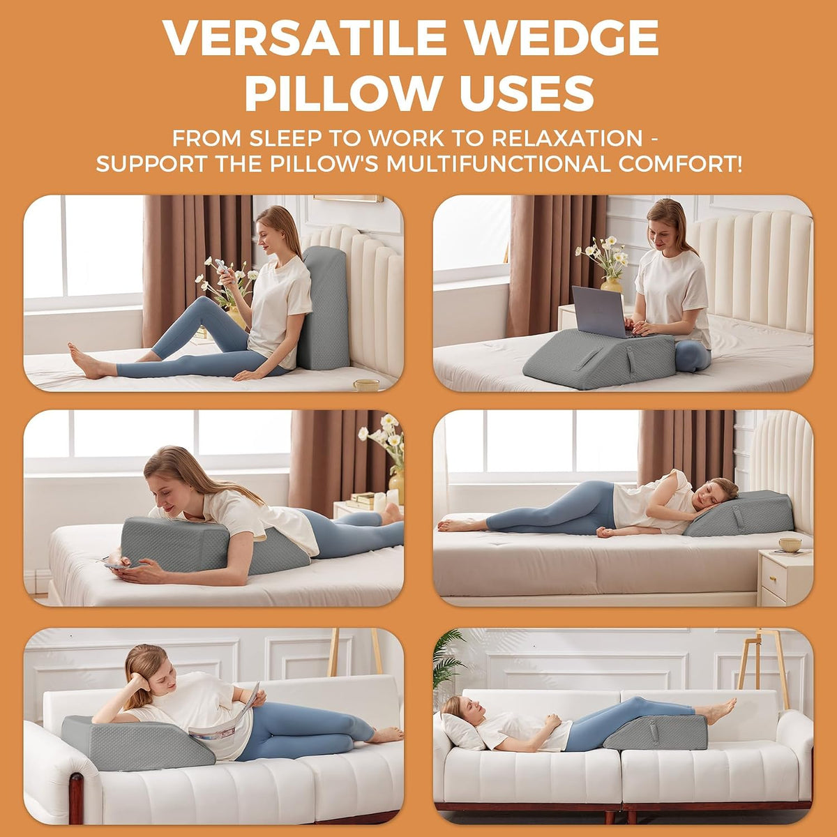 BIEEZZK Leg Elevation Pillow Blood Circulation, 23.6×16.8×8in, White/Grey