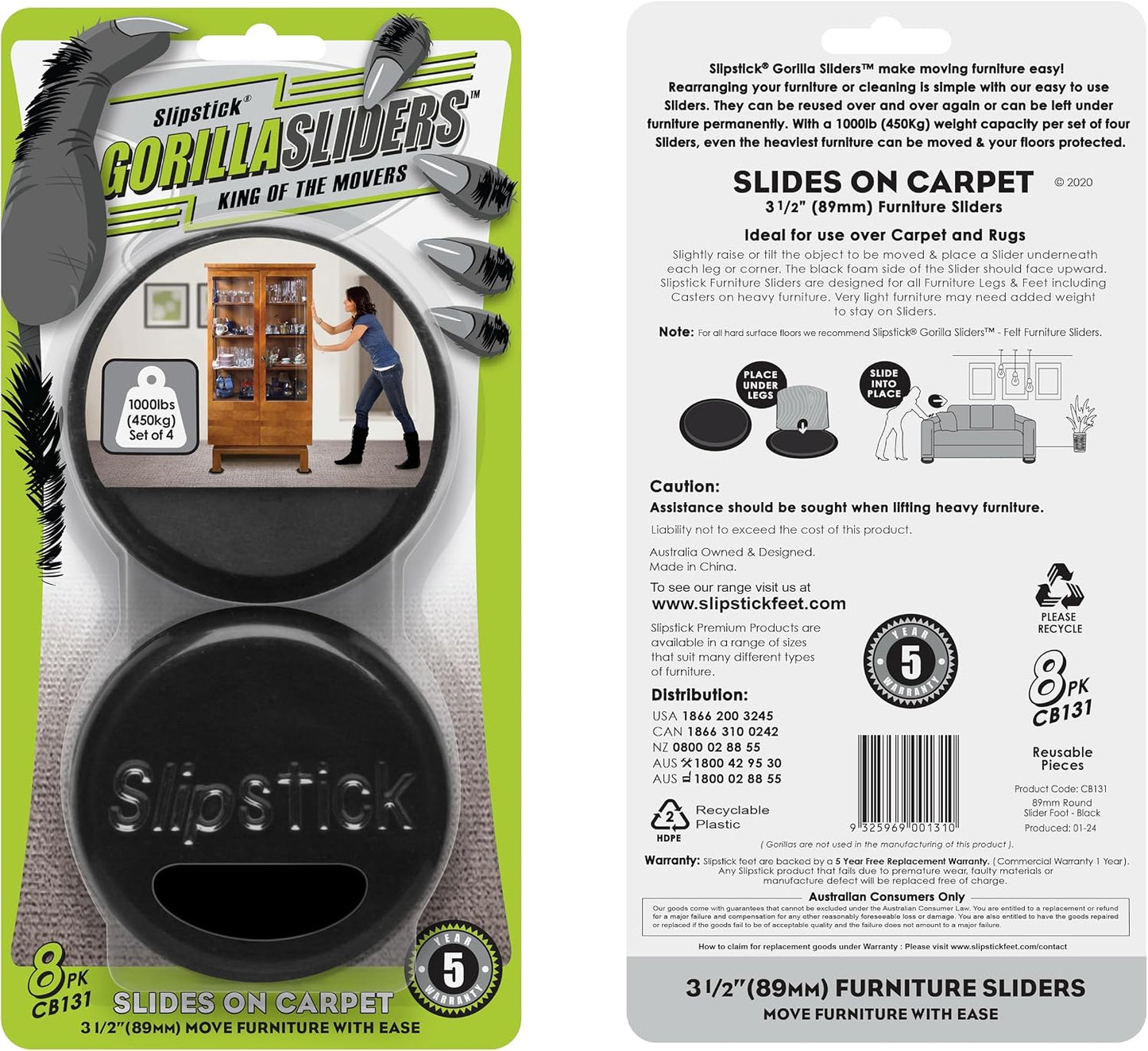 Slipstick GorillaSliders Premium Furniture Sliders for All Floor Surfaces (16 Piece Moving Kit) Reusable 3.5” Round Furniture Movers for Sliding Furniture on Hardwood & Carpet, Black, CB13-1-16