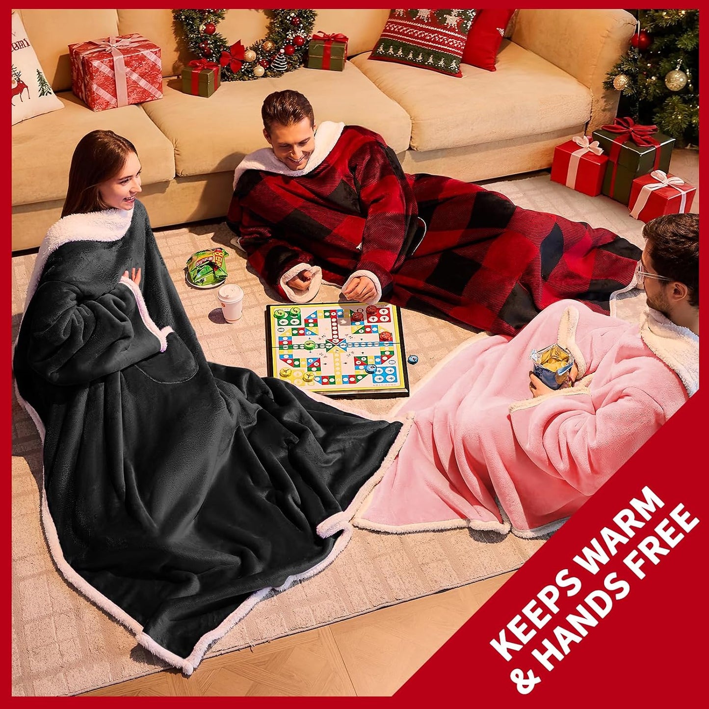IFNOW Sherpa Wearable Blanket with Sleeves, Oversized Snuggle Robe, Purple | 430GSM Thick, 55x69", Big Pocket, TV Blanket,Fall Winter Dorm Essentials or Office, Christmas Birthday Gifts for Women Men
