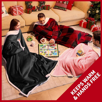 IFNOW Sherpa Wearable Blanket with Sleeves, Oversized Snuggle Robe, Purple | 430GSM Thick, 55x69", Big Pocket, TV Blanket,Fall Winter Dorm Essentials or Office, Christmas Birthday Gifts for Women Men