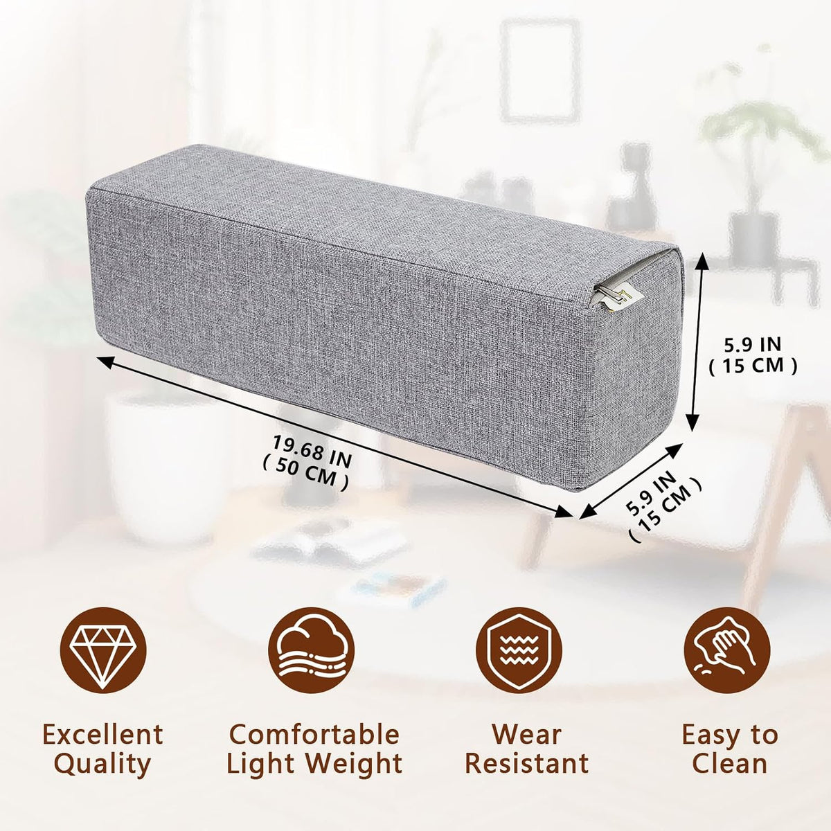 2 Pack Couch Arm Rest Pillow, 6''x6''x20'' Faux Leather Waterproof Cover, High Density Foam Armrest Cushion, Removable & Washable Elbow Support for Sofa, Bed, and Armchair (Medium Grey)