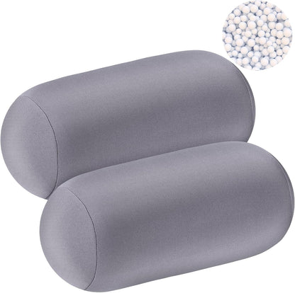Geelin 2 Pcs Microbead Roll Pillow 11.8 x 6.3 Inch Soft Pillow Bolster Cylindrical Pillow Microbead Pillows for Sleeping Home Travel Neck Head Back Support Rest (Violet, Black)