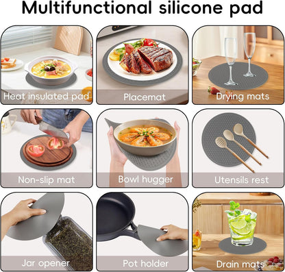 10.6“ Collapsible Microwave Splatter Cover for Food & Silicone Microwave Mat, Mat as Bowl Holder, Trivet, Pot Holders, Baking, Utensils Rest for Kitchen Counter, Dishwasher Safe (Grey)