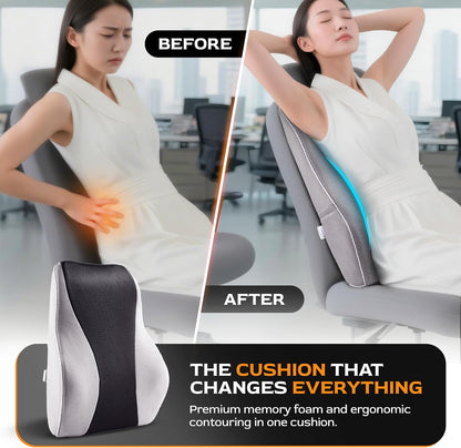 TULARIS Extra Dense Lumbar Pillow with Double Adjustable Straps - Ergonomic Lumbar Support Pillow for Office Chair, Car, Couch Firm Back Support for Lower Back & Spine Pain Relief Memory Foam Cushion