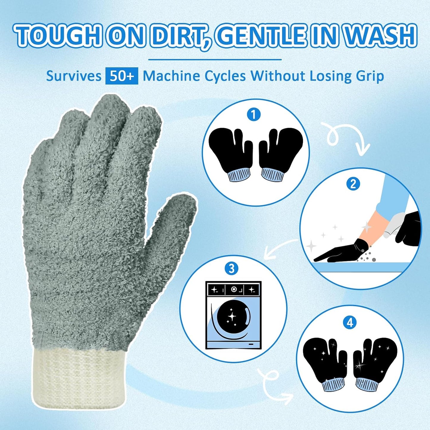 MIG4U Microfiber Dusting Gloves House Cleaning Glove for Blinds, Windows, Shutters, Furniture, and Car, Reusable Lint-Free Blue 1 Pair S/M