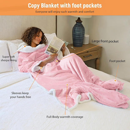 Catalonia Wearable Blanket with Sleeves & Foot Pocket for Adults | Soft Fleece Throw Wrap with Hands-Free Comfort, Perfect for Reading, TV Time & Relaxing, Christmas Gift for Women & Men
