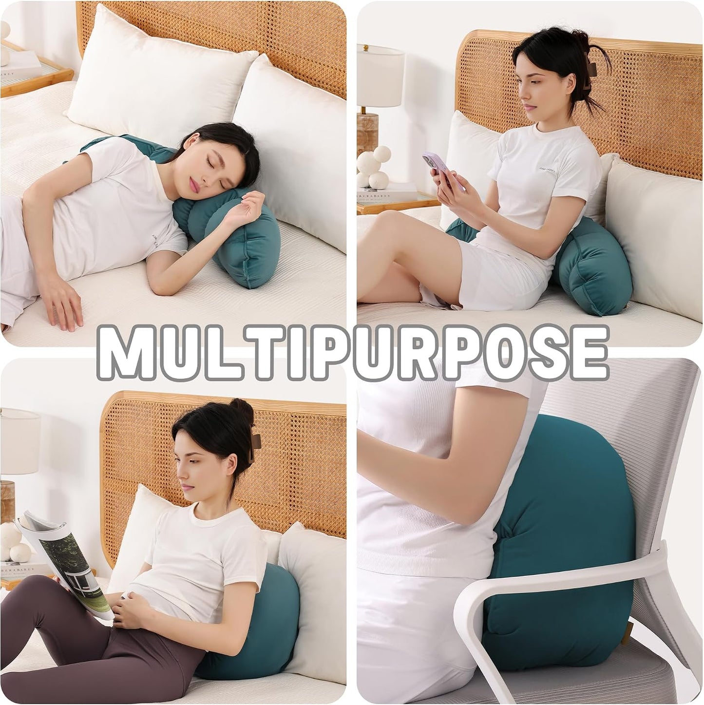 Peallow(Pat. Pend) – Long Round Body Pillow for Adults, Bolster Pillow for Sleeping, Soft and Supportive Pillow for Sleeping & Lumbar Support (Green-White, 29.5")