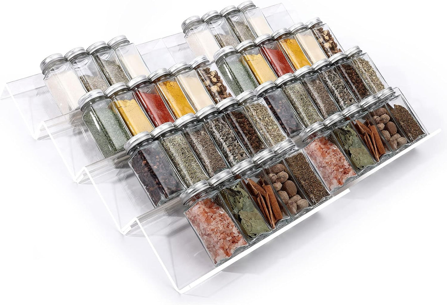 MIUKAA Clear Acrylic Spice Drawer Organizer, 4 Tier Seasoning Jars Drawers Insert, Kitchen Spice Rack Tray for Drawer/Countertop (Jars not included)