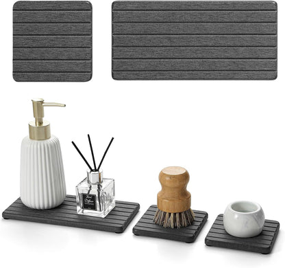 3 Pack Water Absorbent Diatomite Coasters, Stone Drying Mat for Kitchen Counter, Bathroom Sink Organizer Tray, Compact Vanity Rack, Soap Holder Caddy, Faucet Splash Guard, White 8"x3.8"