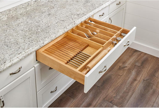 Rev-A-Shelf Trim-to-Fit Wooden Knife Block Drawer Divider, 33.13"x22" | Cutlery Tray Organizer Insert for Kitchen Drawer, Maple, 4WUTKB-36SH-1