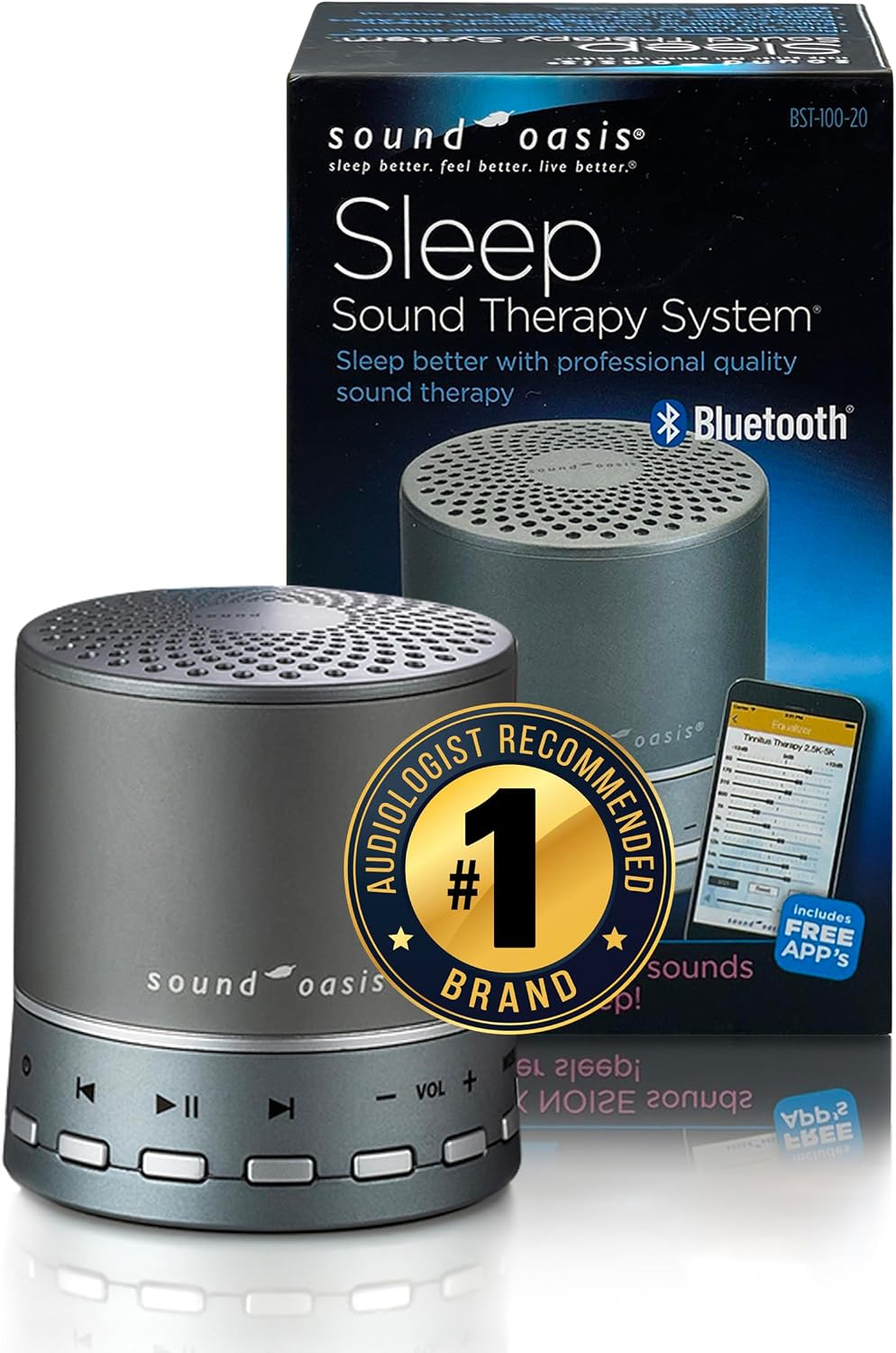 Sound Oasis Bluetooth White Noise Machine – Portable Sound Machine with 20 Non-Looping Nature, Pink & Brown Noise Sounds, Tinnitus Masker for Sleep, Baby, Office & Travel, Rechargeable