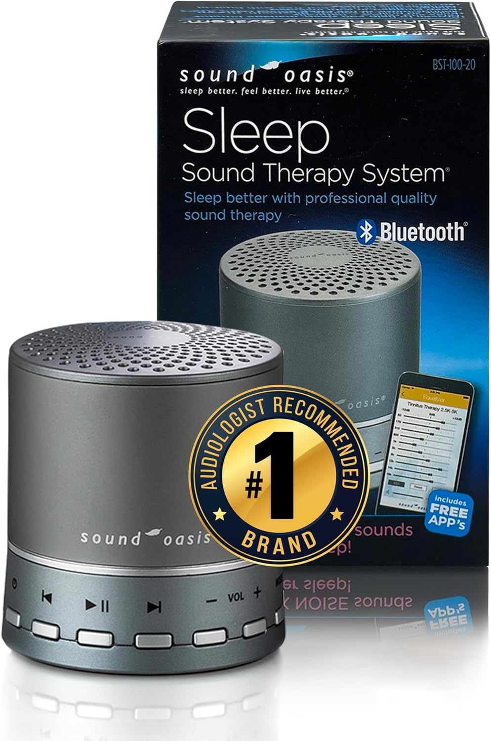Sound Oasis Bluetooth White Noise Machine – Portable Sound Machine with 20 Non-Looping Nature, Pink & Brown Noise Sounds, Tinnitus Masker for Sleep, Baby, Office & Travel, Rechargeable