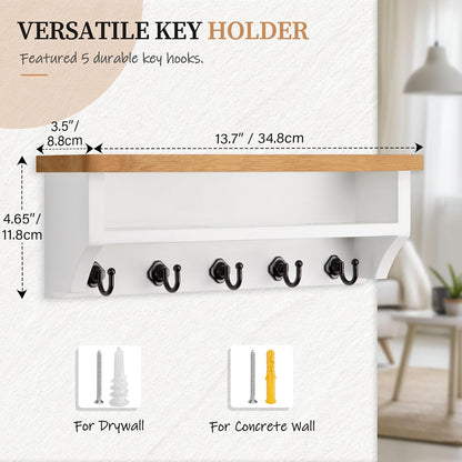Nekon Key Holder Wall Mount, Wall Organizer Shelf with 5 Key Hooks | Wall Mounted Key Rack Room Decor for Home and Apartment Essentials