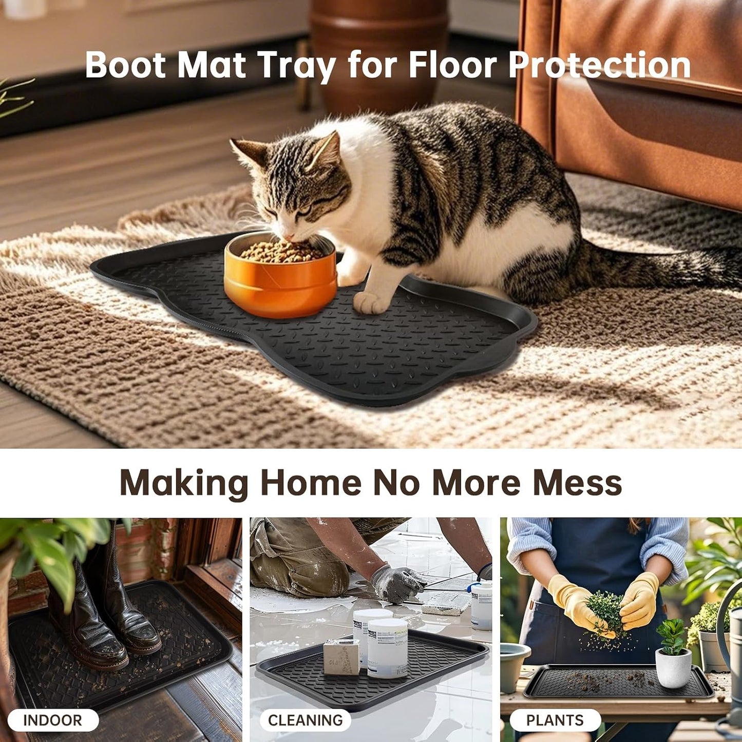 Boot Tray for Entryway, 3 Pack Waterproof Shoe Trays for Indoor Outdoor Use 20"x15" Durable Shoe Mat with Raised Edge, Non-Slip Tray for Boots, Pets, Garden & Muddy Shoes