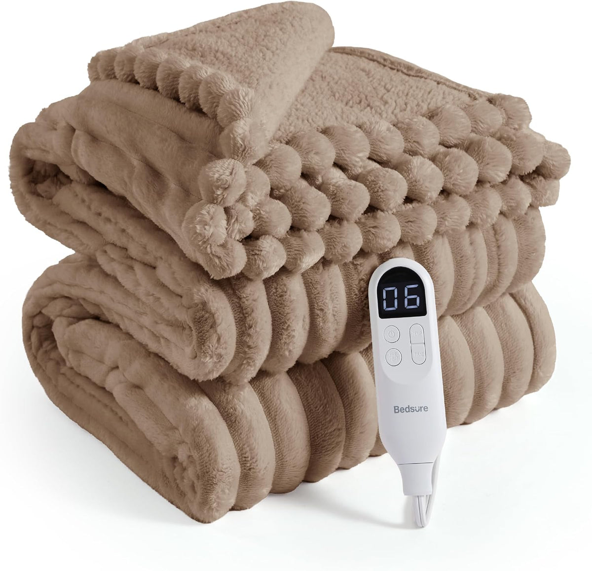 Bedsure Heated Blanket Electric Throw - Thick Striped Fast Heating Electric Blanket with Preheat Function, 6 Heat & 6 Timer (Up to 10H), 8H Auto Off, ETL Certified, Gifts for Women (50"x60", White)