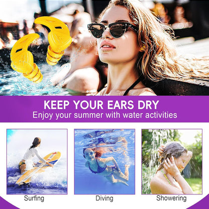 Waterproof Swimming Ear Plugs for Adults Kids, 3 Pairs Reusable Silicone | Reusable swim earplugs for pools, surfing, diving, showering and water sports, Keep Water Out and Ear Protection