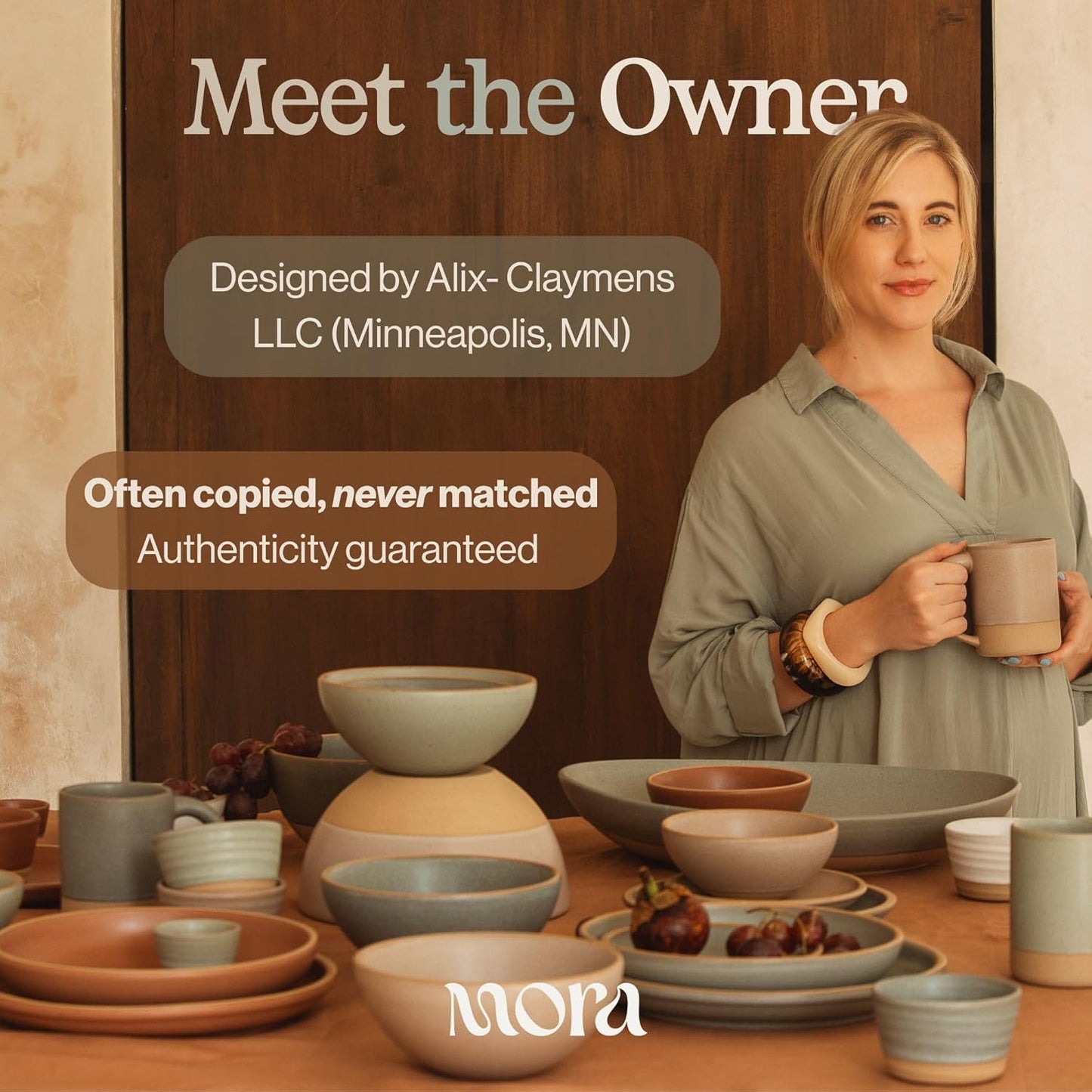 Mora Ceramics Large Tea Mug with Loose Leaf Infuser and Ceramic Lid, 18 oz, Portable, Microwave and Dishwasher Safe, Tall Coffee Cup - Rustic Matte Ceramic Glaze, Modern Herbal Tea Strainer, Olive