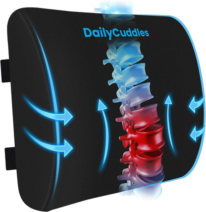 Lumbar Support Pillow, Ergonomic Back Cushion for Office Chair, Black/Large | Memory Foam Back Pillow with Adjustable Strap for Long-Hour Sitting , Gaming Chair, Back Support for Pain Relief