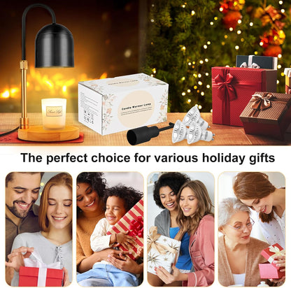 Candle Warmer Lamp with Timer & 3 Bulbs, Dimmable Electric CandleLight Adjustable Height and Brightness Candle Wax Warmer for Jar Candles Bedroom Home Decor House Warming Gift for Women (Round Gold)