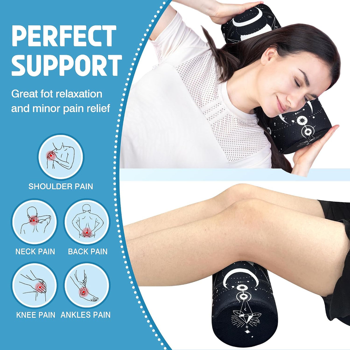 Neck Roll Pillow for Sleeping,Ergonomic Cylinder Tube Pillows for Cervical Spine and Neck Support,Versatile Roll Pillow for Bed,Office,and Travel,Memory Foam Bolster with Washable Cover