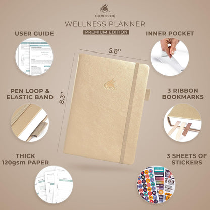 Clever Fox Wellness Planner & Food Journal for Weight Loss, A5 Orange | 5.8"x8.3" nutrition & exercise tracker for women tracking meals, diet & symptom diary, calorie counter notebook, stickers