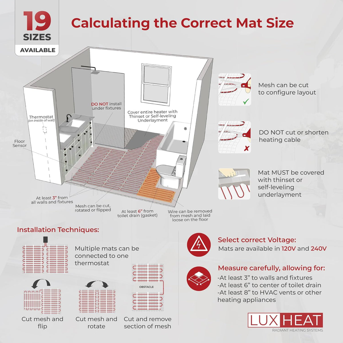 LuxHeat 60 sqft Floor Heat System, Prog Thermostat - 120V Heated Floor Mat