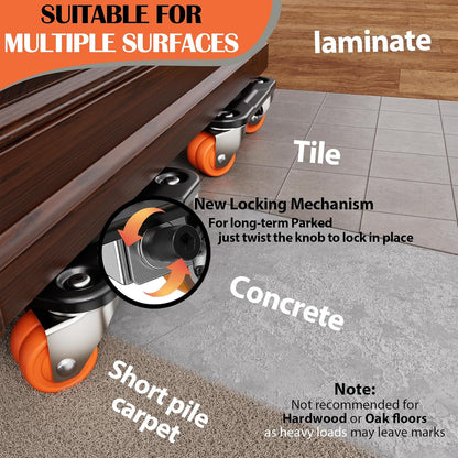 ONEON Heavy Duty Furniture Movers with Wheels Dolly with Auxiliary Lifter, All-New Upgraded Carbon Steel Panels & Dual-Wheeled Casters, Supports up to 1650 lbs (L)