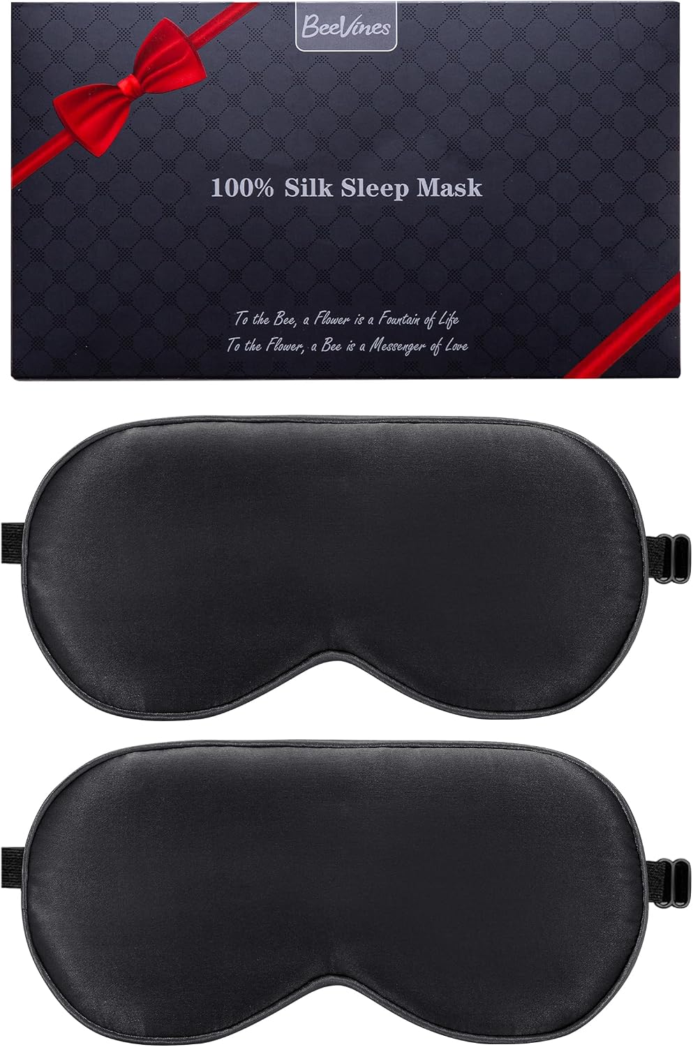 BeeVines 100% Mulberry Silk Sleep Mask, Light Blocking Eye Masks (2 Packs)