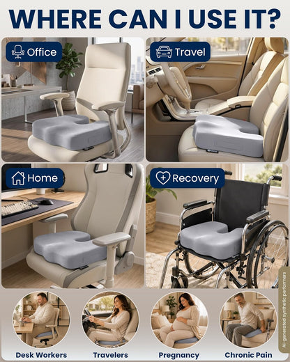 5 STARS UNITED Seat Cushion - Memory Foam Chair Cushion for Tailbone Pain Relief - Ergonomic Support for Coccyx, Sciatica & Butt - Office, Desk & Gaming Chair, Car Seat, Wheelchair, Airplane, Black