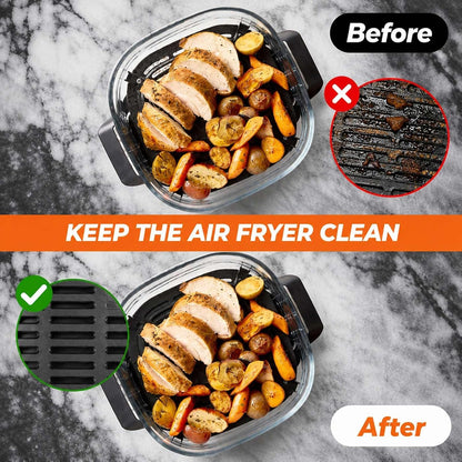 Square Silicone Air Fryer Liners: Compatible with Ninja Crispi Pro AS101CY and Most 5-6.5 Quart Air Fryer Baskets, Reusable & Non-Stick Air Fryer Accessories, 2 Pack Includes 2.5 QT & 6 QT Sizes