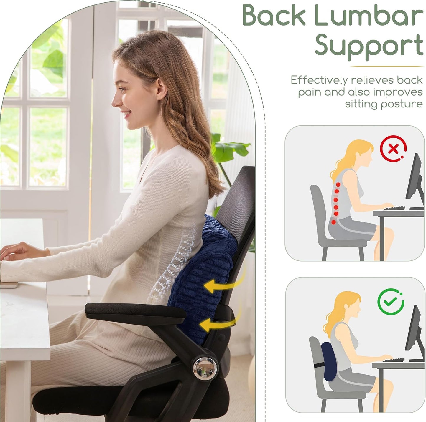 Lumbar Support Pillow for Recliner Chair/Office Chair/Couch, Memory Foam Back Support Cushion with Adjustable Strap, Recliner Cushions for Lower Back Pain Relief, Sleeping, Washable Cover, Beige