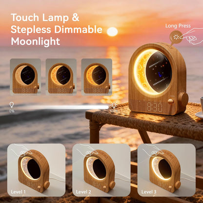 blonbar Sunrise Alarm Clocks for Bedrooms, Stepless Dimmable Moon Lamp Dual Alarm Clock with 12Levels Volume for Heavy Sleepers, 10 Natural Sounds with 30/60/90mins Timer, Gifts for Women