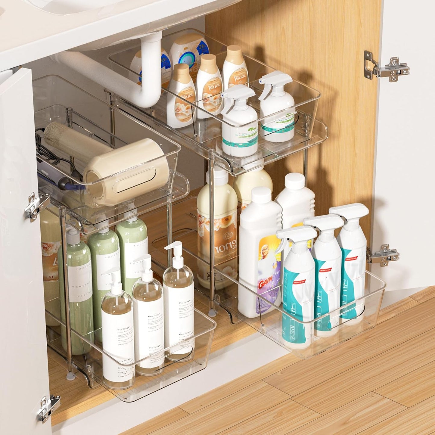 Vtopmart 2 Pack Pull Out Bathroom Under Sink Organizer (S-Standard) | Slide-out drawers, Multi-purpose storage, Clear visibility, Easy Set-up