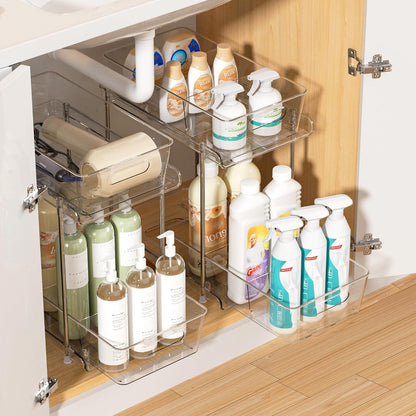 Vtopmart 2 Pack Pull Out Bathroom Under Sink Organizer (S-Standard) | Slide-out drawers, Multi-purpose storage, Clear visibility, Easy Set-up