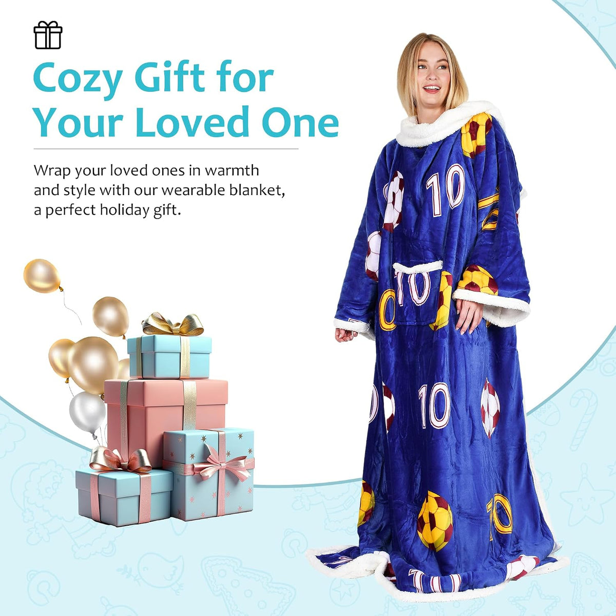 Catalonia Sherpa Wearable Blanket with Sleeves and Pocket for Adults
