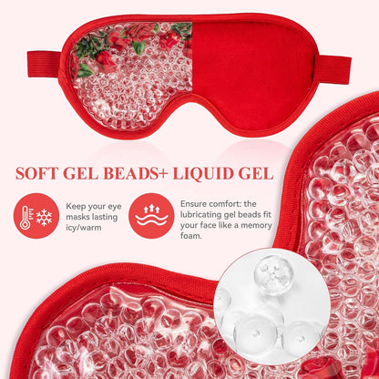 LEOSTEP 4 PCS Cooling Eye Mask Set - Ice Face Mask with Camellia Essential Oil, Cold Eye Compress and Reusable Gel Pads for Eyes Puffiness, Migraine Headache, Dark Circles, Dry Eyes
