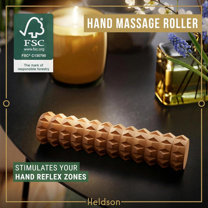 Wooden Massage Set 6 Pcs – Wood Therapy & Trigger Point Tools | Dermatest "excellent", FSC 100% wood, foot roller, back & body massager, incl. reflexology charts & cotton bag