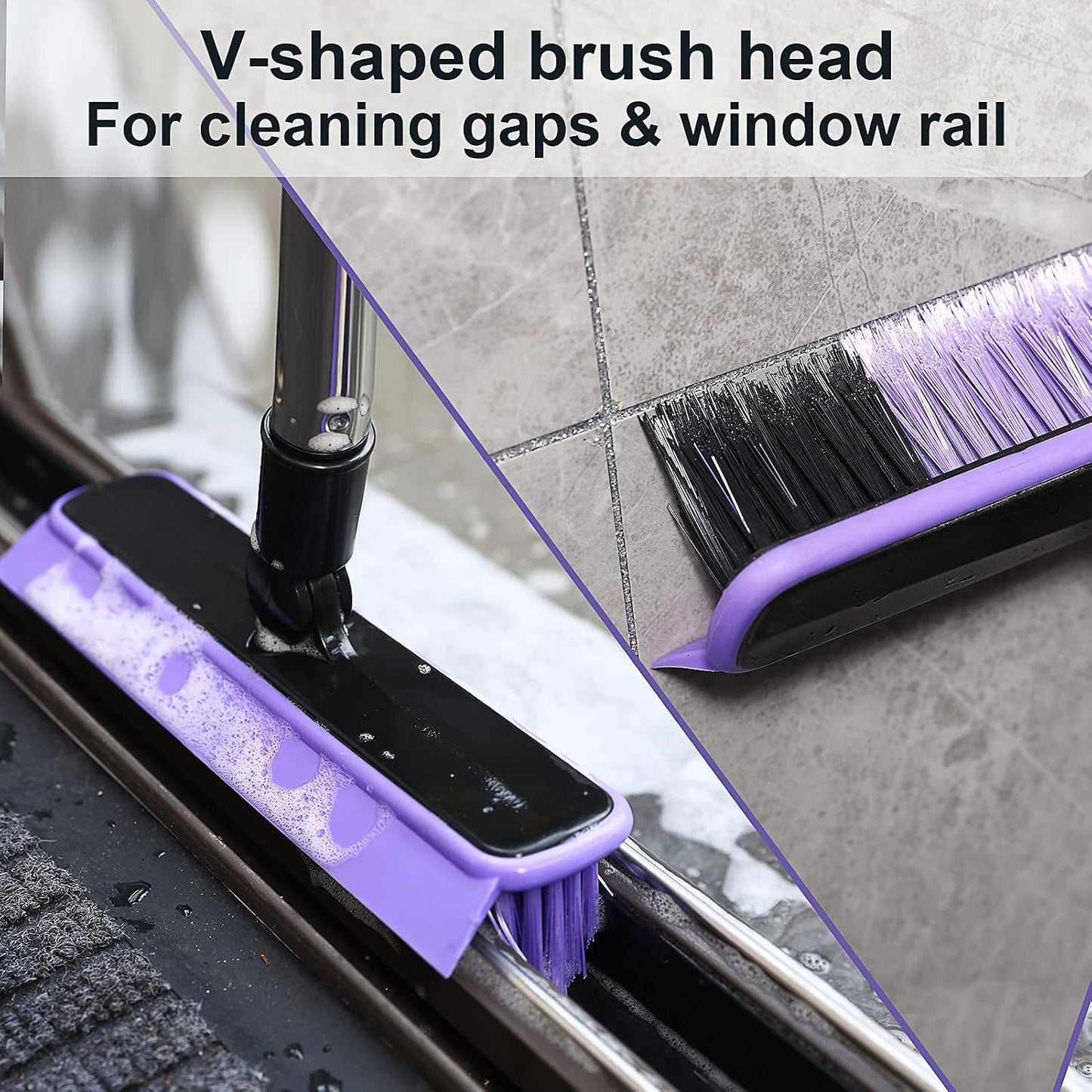 Grout Cleaner Brush with Long Handle, V-Shaped Floor Scrub Brush Swivel Grout Brush Stiff Bristle Floor Grout Scrubber for Bathroom, Tile Line, Crevice, Kitchen, Wall, Deck, Garage (Green)