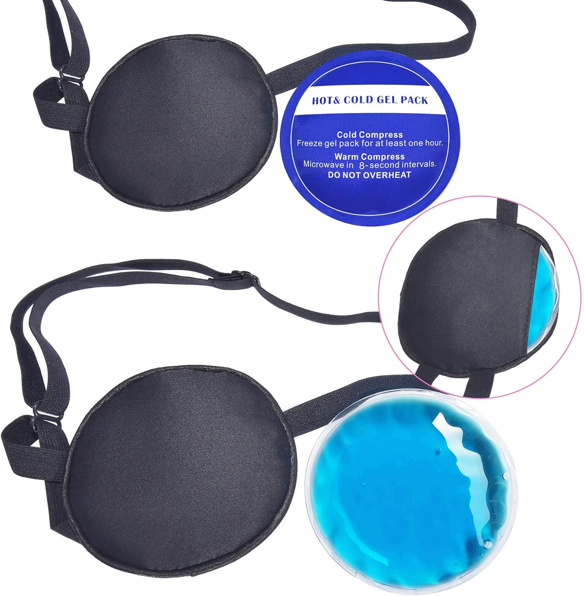 Cooling Eye Patches for Puffy Eyes, Pure Silk Ice Eye Patch, Single Eye Mask, Medical One Eye Cover Cold Hot Therapy Strabismus Lazy Eyes After Surgery Adult Kid Pirate Eyepatch (Black)