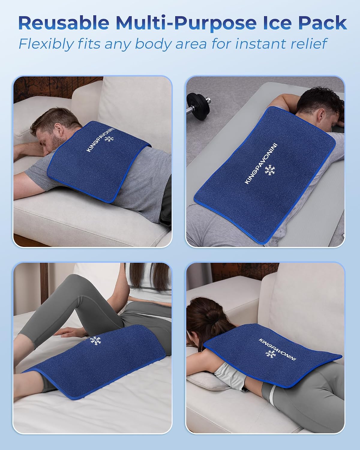 KingPavonini Soft Large Ice Pack for Injuries Reusable with Straps, 11"x15"